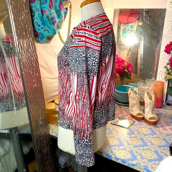 🌷Joseph Ribkoff🌷 Red White Black Animal Print Stripe Jacket - Picture 4 of 11